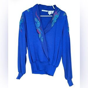 Vintage Marc D’Alcy Blue Embroidered Sweater Wool Blend Medium